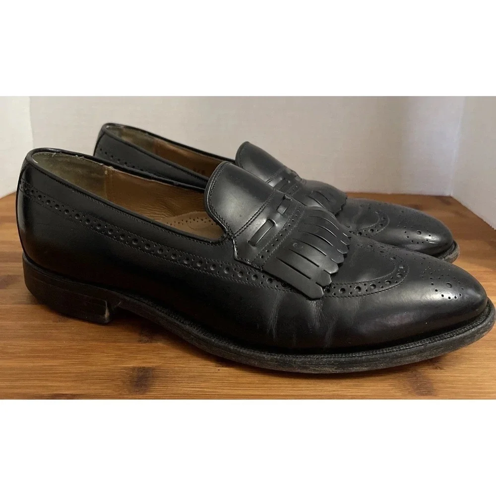 Johnston & Murphy‎ Mens Black Leather Wingtip Kiltie Loafers 9.5 D 24-93310